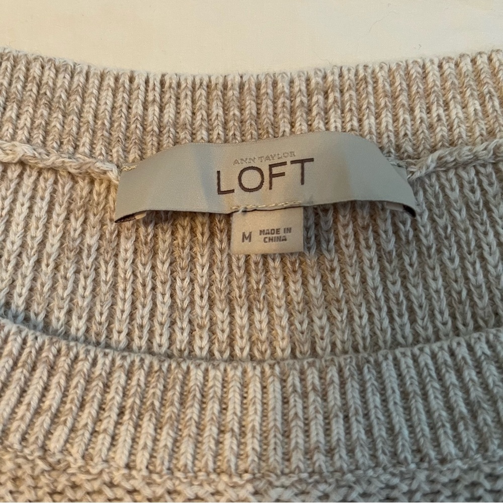 LOFT Marled Crew Neck Sweater. Tan/Cream. Medium. - Picture 3 of 5